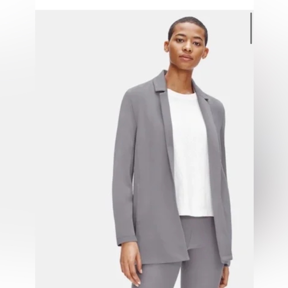 Eileen Fisher Flex Tencel Ponte Notch Collar Jacket Large Gray